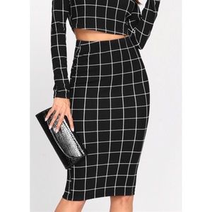 The Limited Black and White Grid Pencil Skirt